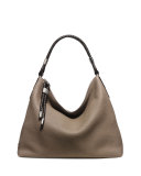 Skorpios Woven-Trim Hobo Bag, Dark Taupe