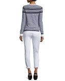 Linen-Blend Belted Trousers, White