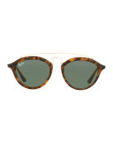 Round Double-Bridge Acetate Sunglasses w/ Solid Lenses