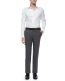 Flat-Front Wool Trousers, Gray