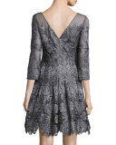 3/4-Sleeve Lace A-line Cocktail Dress