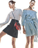 Geometric Laced Chambray Mini Skirt, Indigo