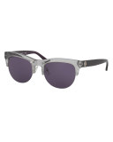 Square Semi-Rimless Monochromatic Sunglasses, Gray/Blue