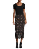 Silk Jersey Midi Skirt, Vintage Floral
