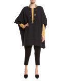 Reversible Felted Striped Wool Poncho, Charcoal/Black
