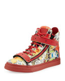 Men's Comic Strip High-Top Sneaker, Red