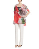 Short-Sleeve Tropical Orchid-Print Caftan, Plus Size