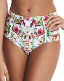 Chloe High-Waist Side-Strap Bikini Bottom, Rainforest Floral