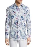 Tattoo-Print Sport Shirt, Multicolor