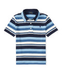 Striped Jersey Knit Polo Shirt, Blue, Sizes 2-4
