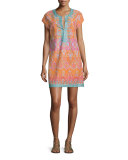 Ro Split-Neck Embroidered Dress, Koi 