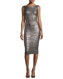 Ardell Sleeveless Bateau-Neck Bandage Dress, Gunmetal Combo