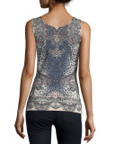 Superfine Bohemian Leopard Cashmere Tank, Ivory Multi