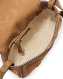 Tassel Mini Leather Saddle Bag, River Rock