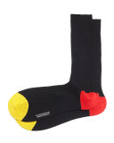 Mid-Calf Contrast Toe/Heel Ribbed Socks, Black