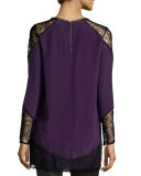 Gracie Lace-Panel Pleated Tunic, Plum