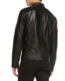 Tumbled Leather Moto Jacket, Black 