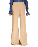 Knit High-Waist Wide-Leg Pants, Caramel