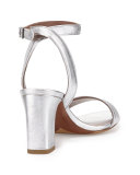 Leticia Metallic Ankle-Wrap Sandal, Silver