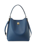 Milla Large Leather Hobo Bag, Navy Blue 