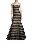 Strapless Fil Coupe Mermaid Gown, Black/Nude