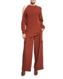 Owen Cropped Twill Wide-Leg Pants, Burnt Paprika