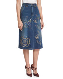 Grommet-Embellished Denim Skirt, Denim
