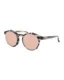 Round Acetate Sunglasses w/ Clip-On Lenses, White Gold/Horn