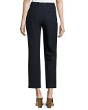 Slub Cropped Straight-Leg Suiting Pants, Navy
