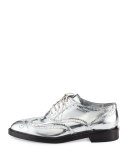 Gennie Zig Metallic Wing-Tip Oxford, Silver