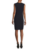 Sleeveless Double-Knit Square-Neck Sheath Dress, Navy
