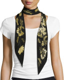 Floral Super Skinny Silk Scarf, Gold/Black