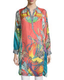 Yokina Long-Sleeve Printed Silk Slip Dress, Plus Size 