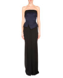 Devey Bustier Column Gown, Navy/Black