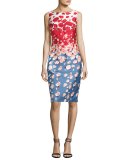 Sleeveless Floral Cocktail Dress, Blue/Red
