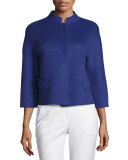 Double-Faced Wool 3/4-Sleeve Jacket, Blue Violet