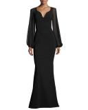 Dree Long-Sleeve Butterfly Mermaid Gown, Black