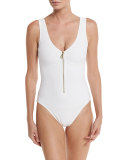 Delphine V-Neck Zip-Front One-Piece Swimsuit