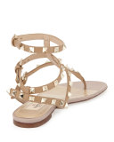 Rockstud Flat Gladiator Sandal, Alpaca/Poudre
