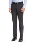 Twill Trofeo Wool Flat-Front Trousers, Charcoal
