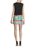 Sleeveless Split-Neck Blouse, Black