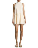 Trisha Sleeveless Mock-Neck Mini Dress, Almond