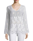 Jen Long-Sleeve Embroidered Blouse