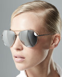 Double-Rim Angled Aviator Sunglasses, White Metal