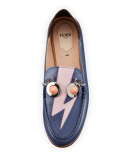 Studded Leather Faces Moccasin, Mirto/Cotton Candy/Bordeaux