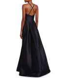  Halter-Neck Embellished Evening Gown, Black