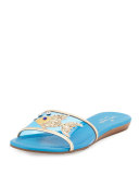 tara fish flat slide sandal, surf blue