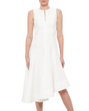 Sleeveless Half-Zip Asymmetric Dress, Cream