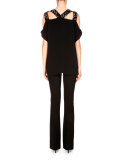 Leo Cold-Shoulder Embellished Top, Black