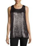 Metallic Net Jersey Scoop-Neck Tank, Pewter